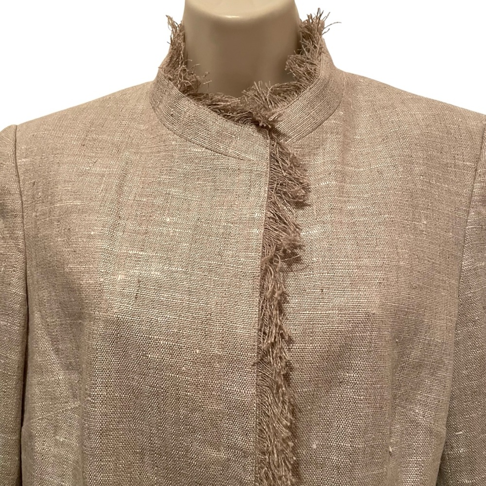 Boston Proper Women's Linen Blazer Raw Edge Size 10 Tan Office Classy - Picture 3 of 11